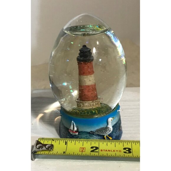 Lighthouse Snow Globe Red White With Blue Base Seagull & Sailboat Scene Nautical - Picture 7 of 8